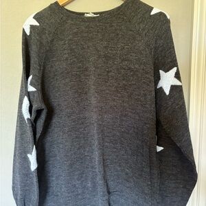 Boutique Gray Sweater with White Star Accents